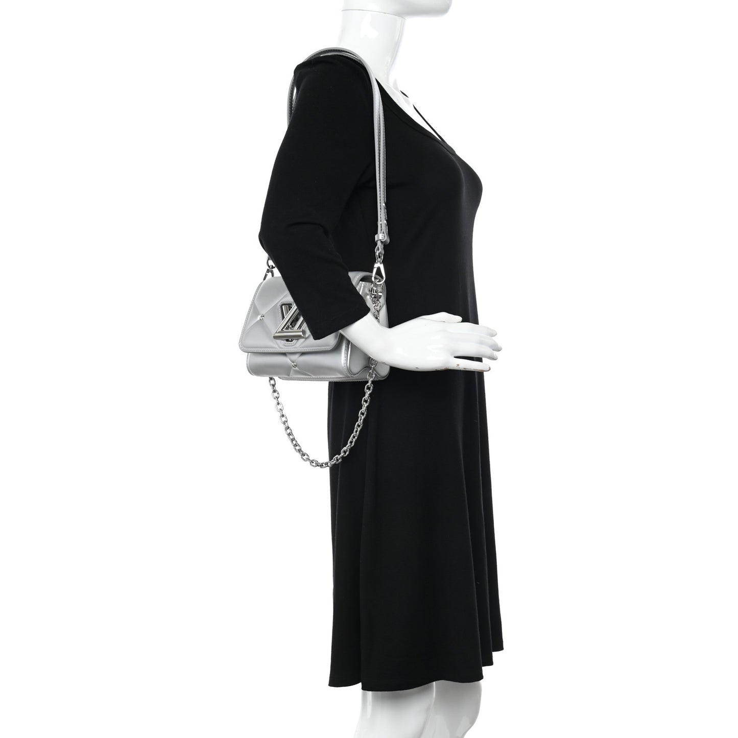 Metallic Calfskin Pillow Twist Shoulder Bag PM Silver