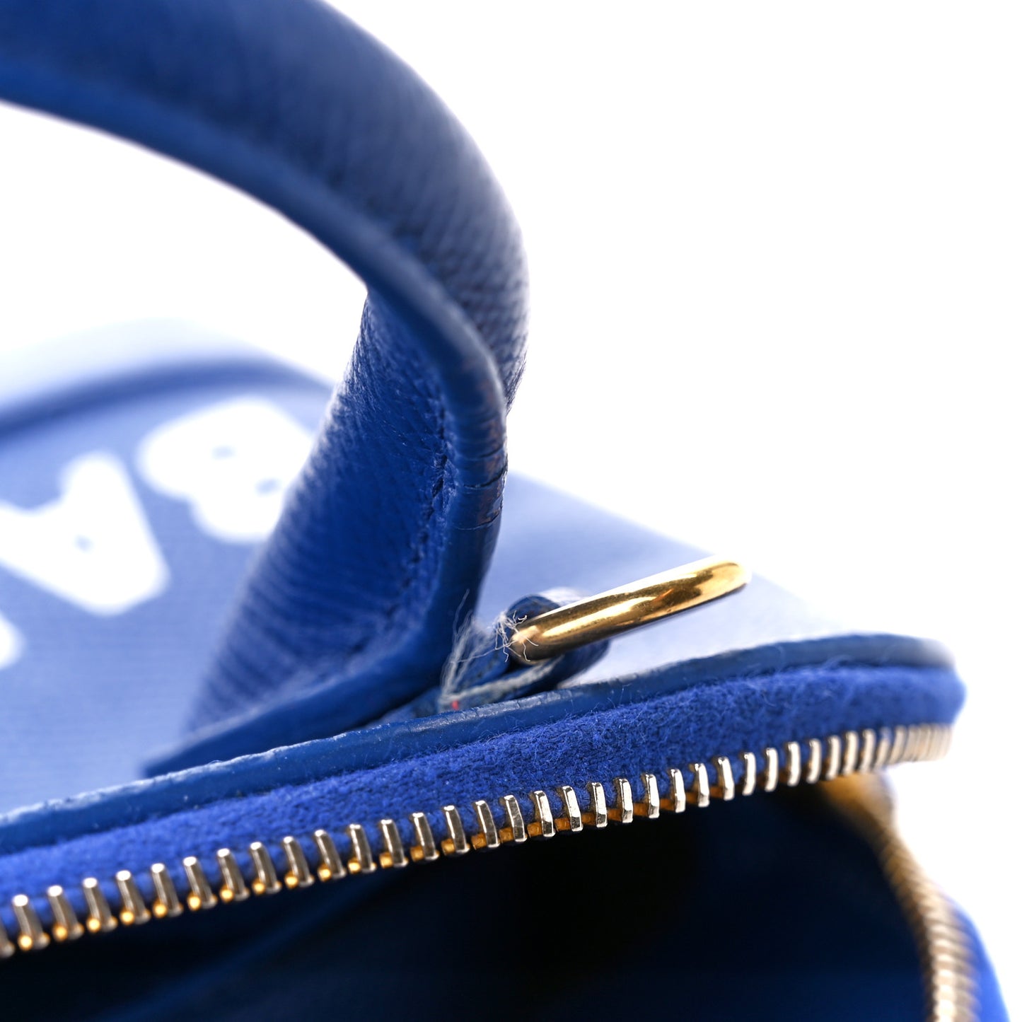 Signature Grained Calfskin Logo XXS Ville Top Handle Bag Bleu Roi White