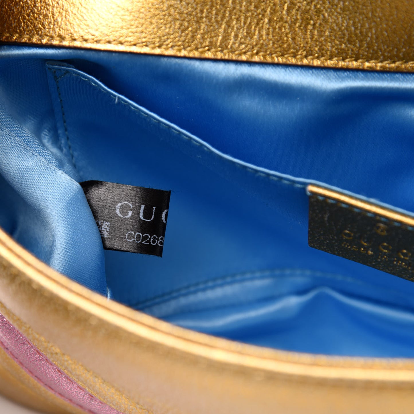 Metallic Calfskin Matelasse Mini GG Marmont Shoulder Bag Gold Pink
