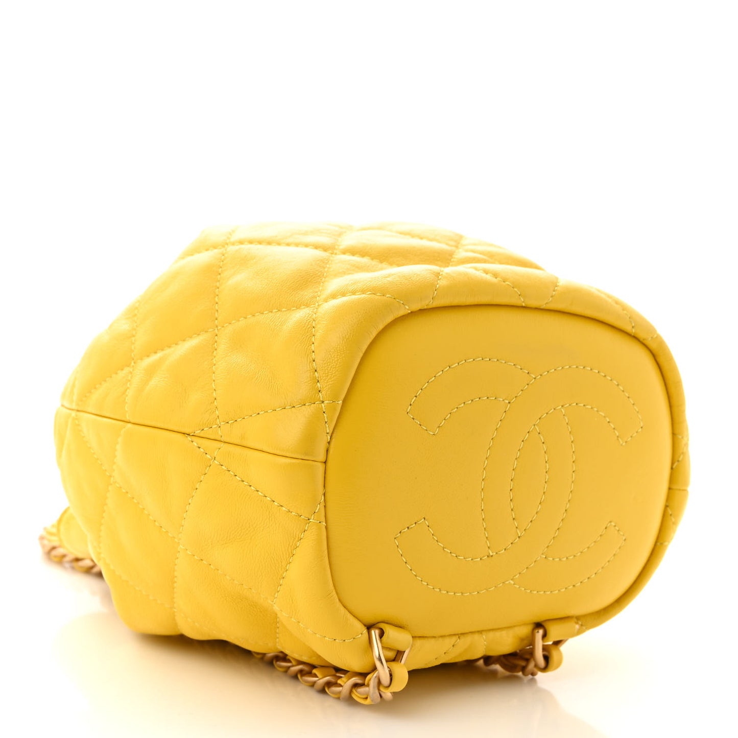 Lambskin Quilted Drawstring Backpack Yellow