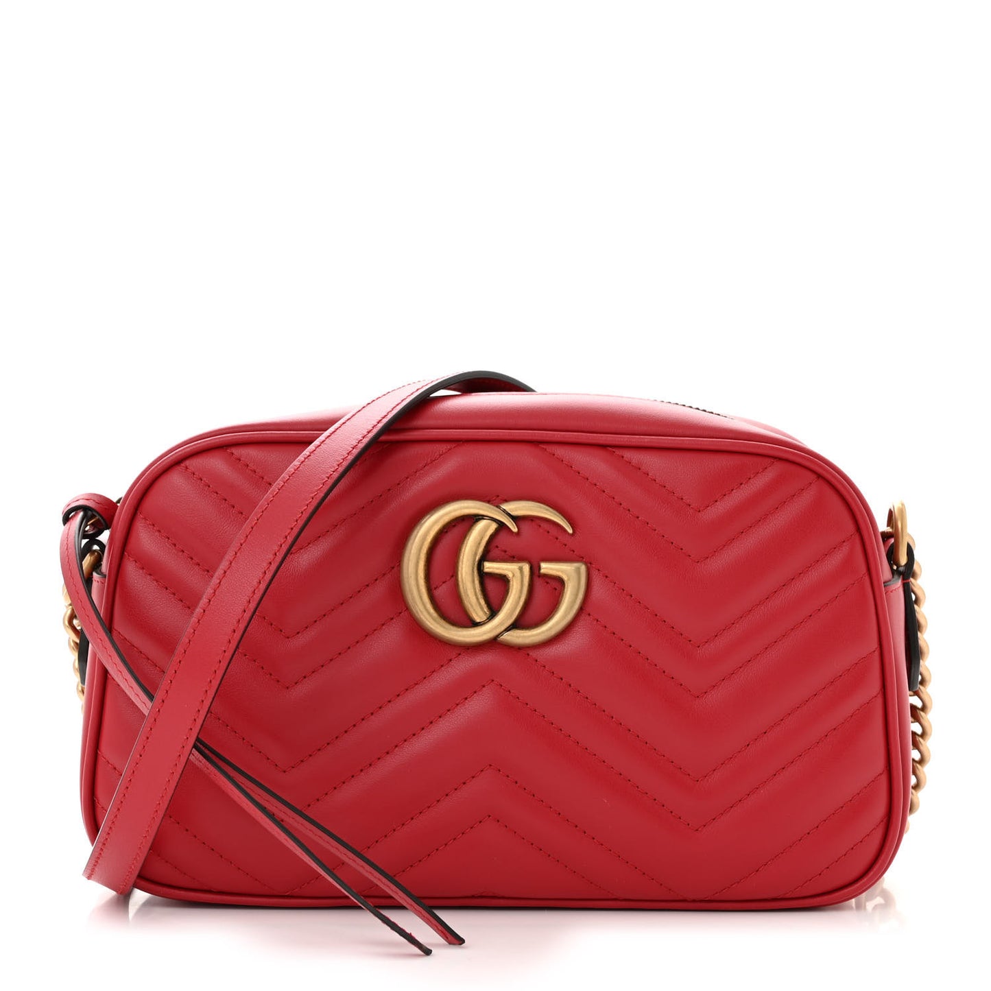 Calfskin Matelasse Small GG Marmont Chain Shoulder Bag Hibiscus Red