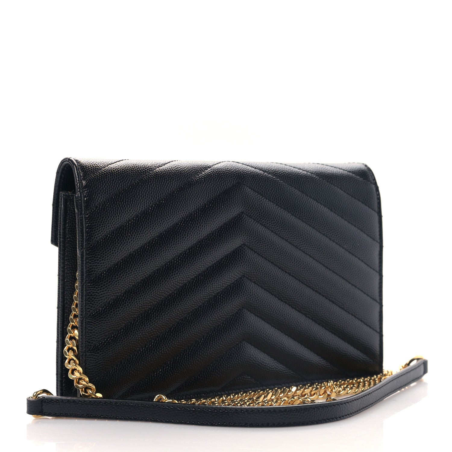 Saint Laurent Grain De Poudre Matelasse Chevron Monogram Envelope Chain Wallet Black 3 of 9