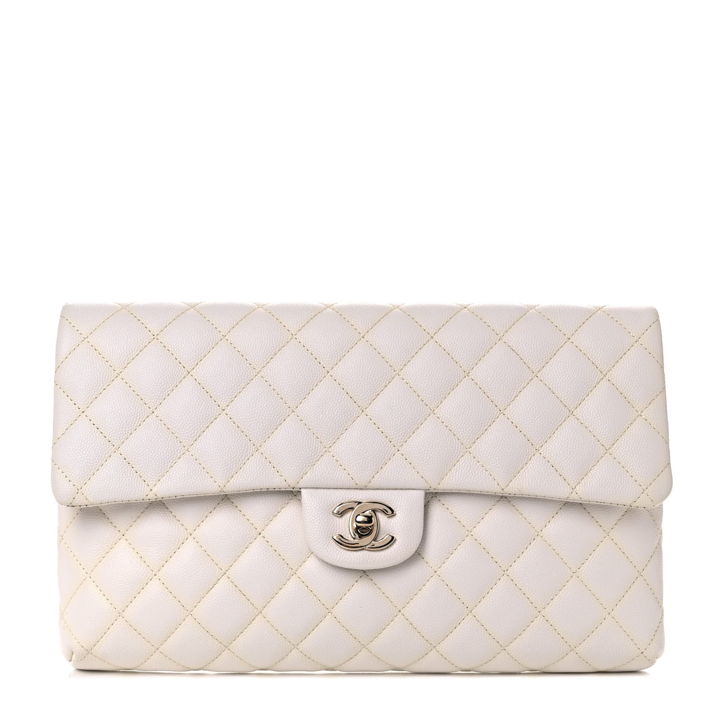 Caviar Quilted Flap Clutch White
