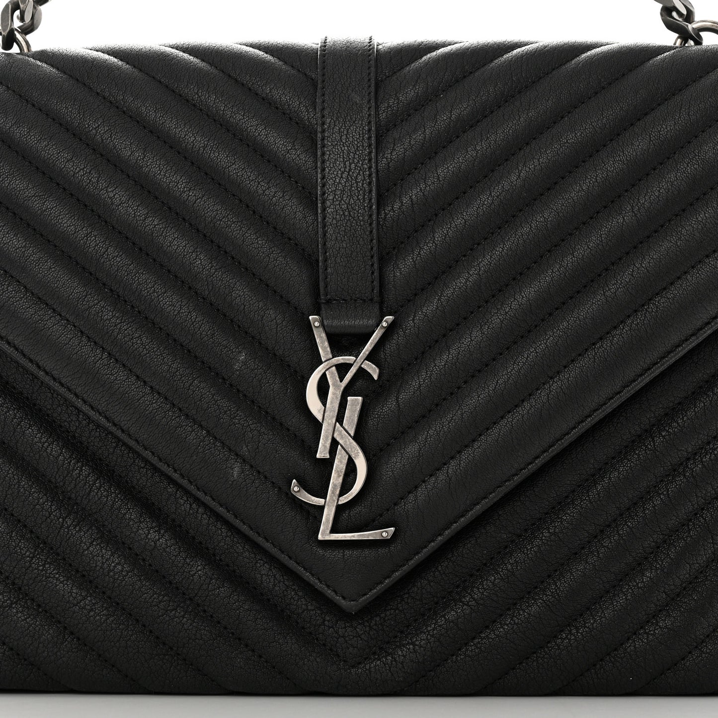 Sheepskin Matelasse Chevron Monogram Large College Satchel Black