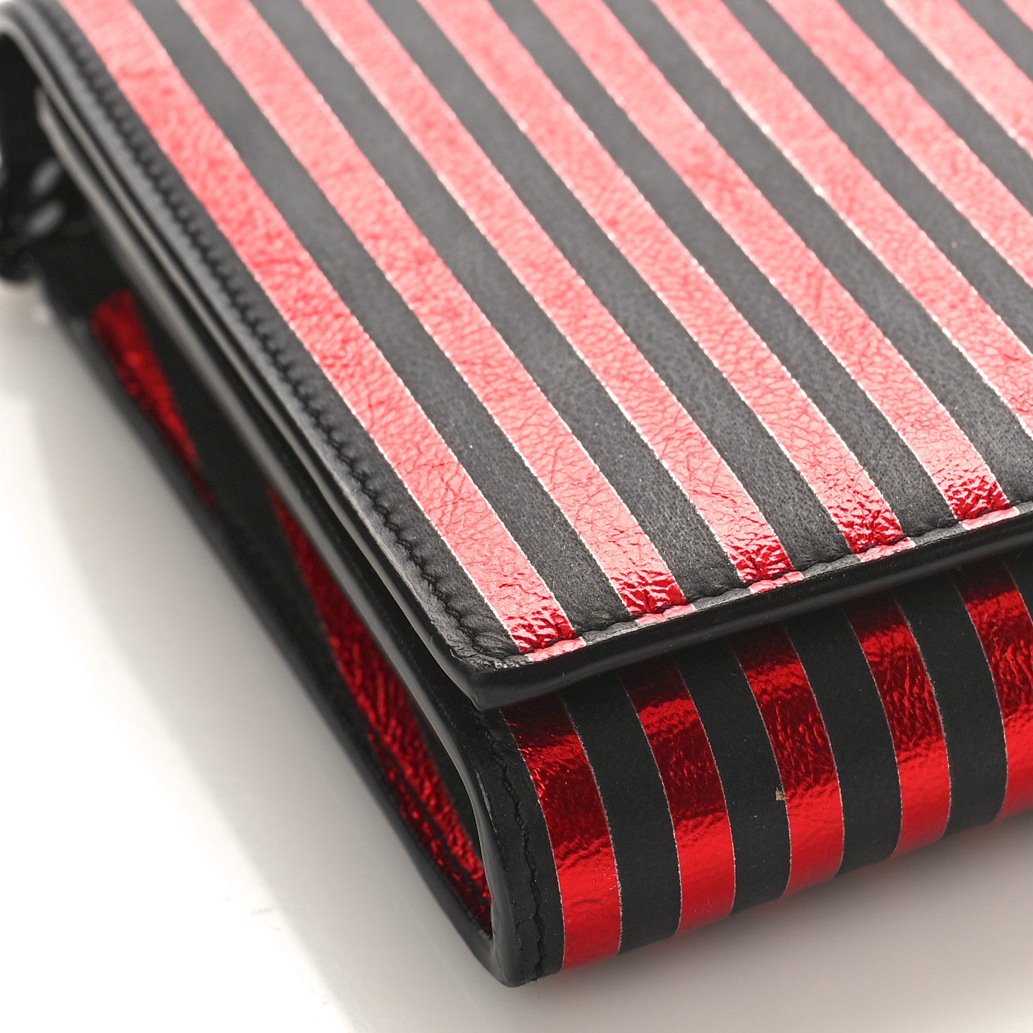 Saint Laurent Metallic Striped Monogram Chain Wallet Red Black 8 of 10