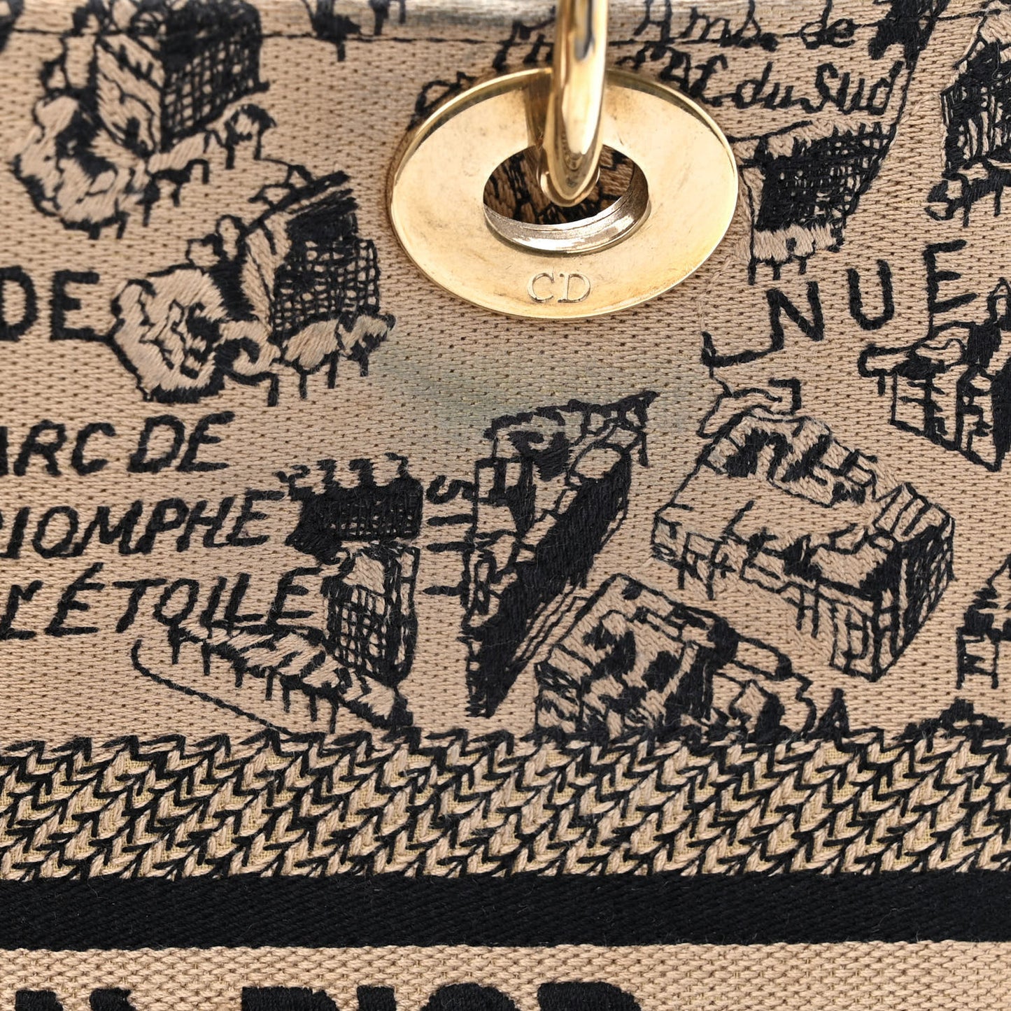 Canvas Embroidered Medium Plan de Paris Lady D-Lite Beige Black