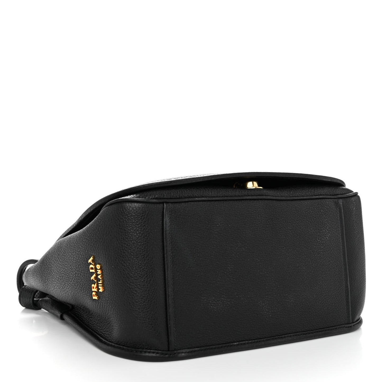 Vitello Daino Embossed Logo Flap Shoulder Bag Black