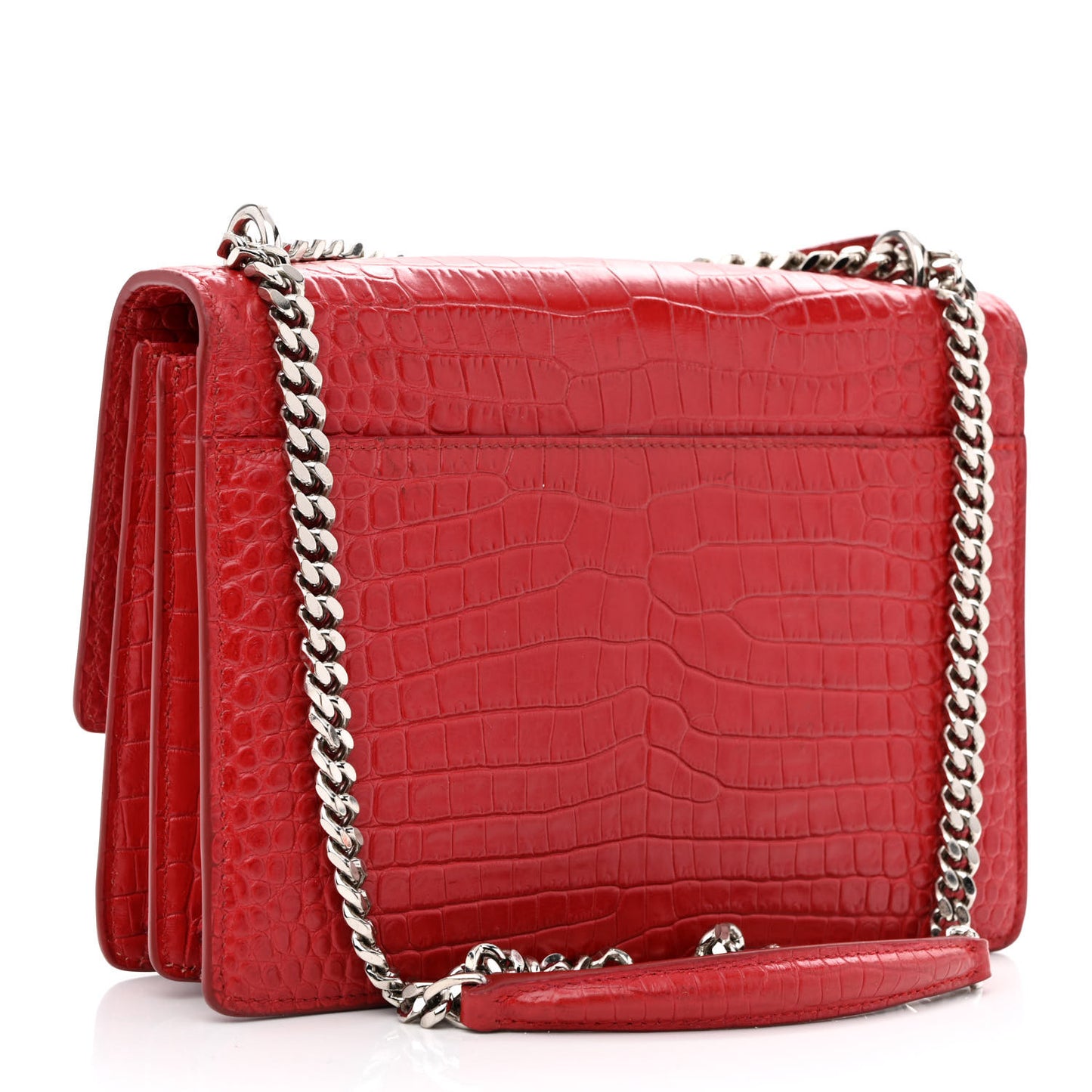 Calfskin Crocodile Embossed Medium Monogram Sunset Rouge Eros