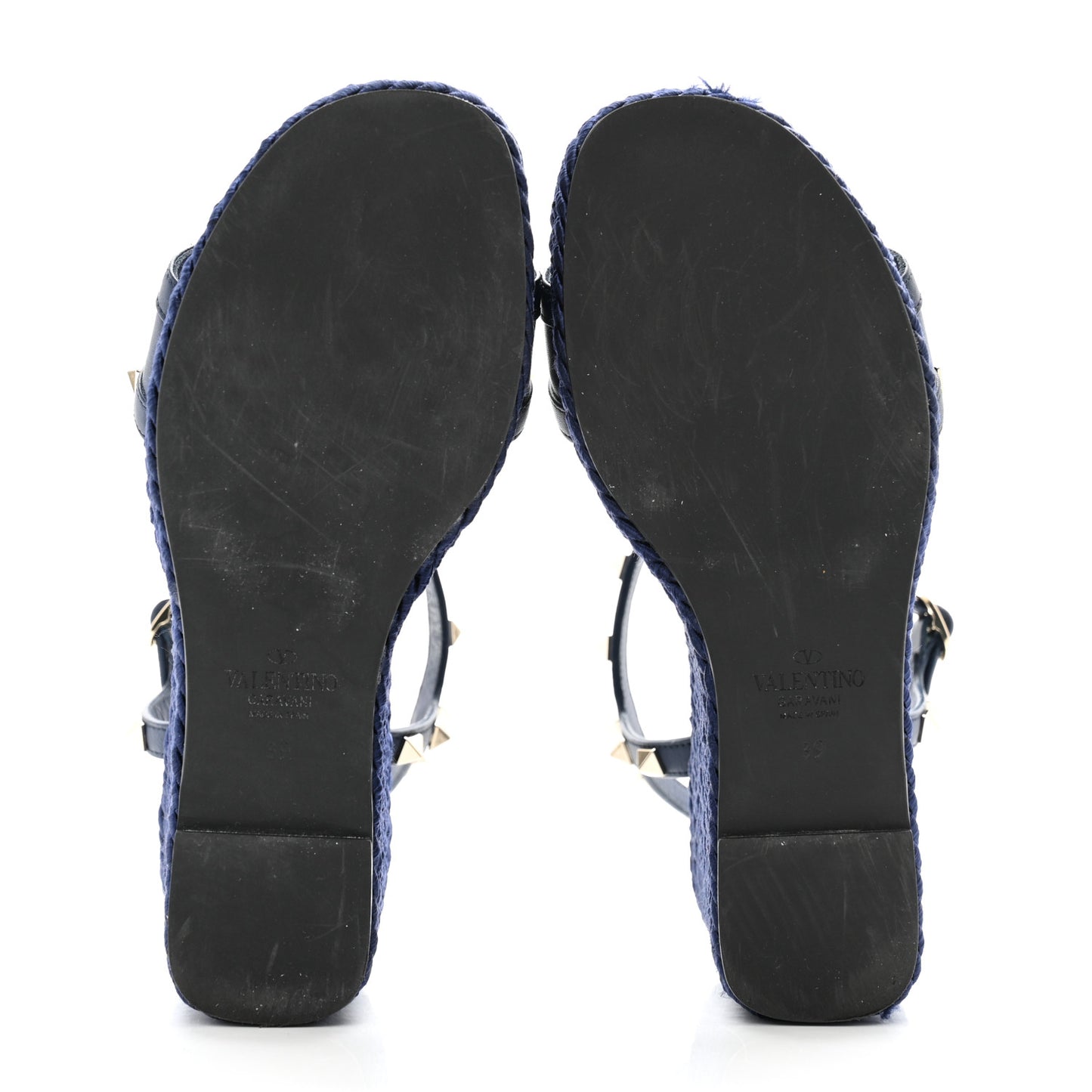 Calfskin Rockstud Torchon Espadrille 25/115mm Wedge Sandals 39 Pure Blue