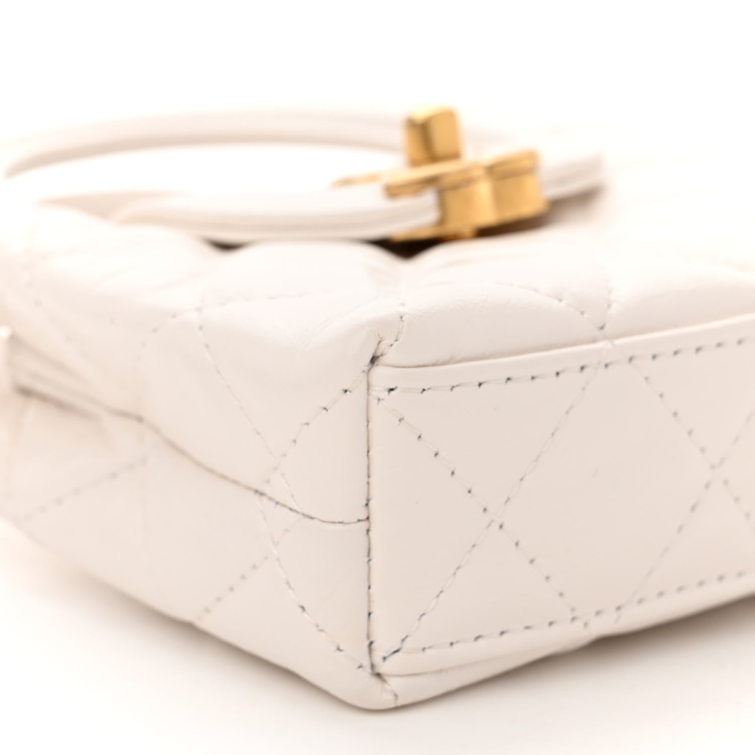 Chanel Shiny Aged Calfskin Quilted Mini Nano Kelly Shopper White 9 of 11
