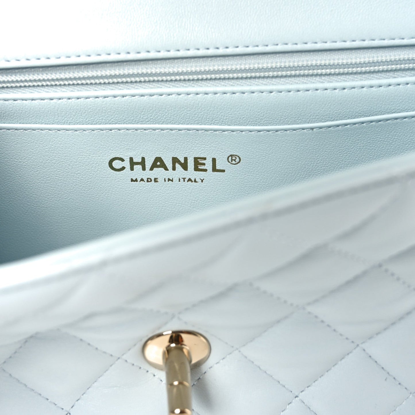 Lambskin Quilted Mini Rectangular Flap Light Blue
