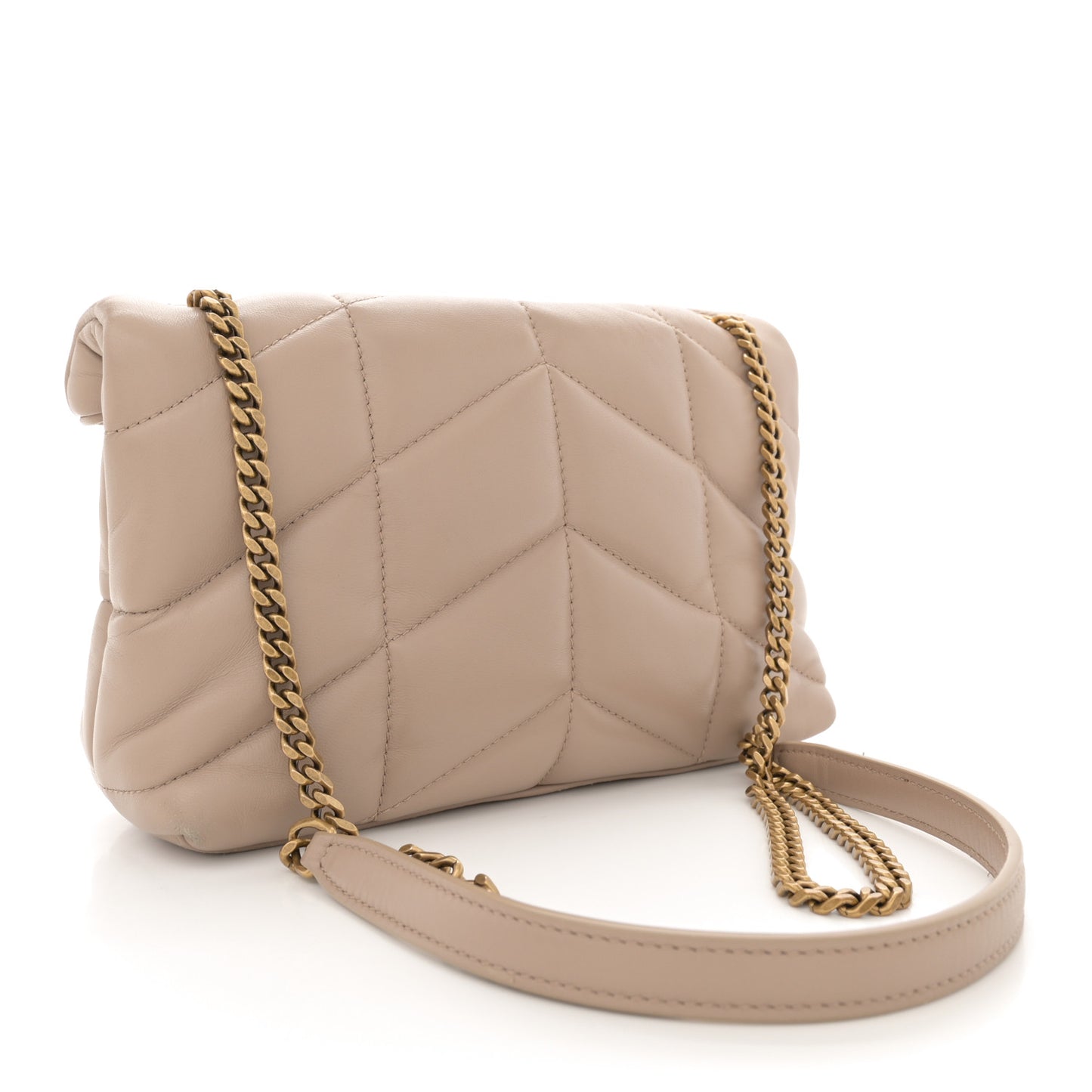 Lambskin Quilted Toy Loulou Puffer Monogram Chain Satchel Dark Beige