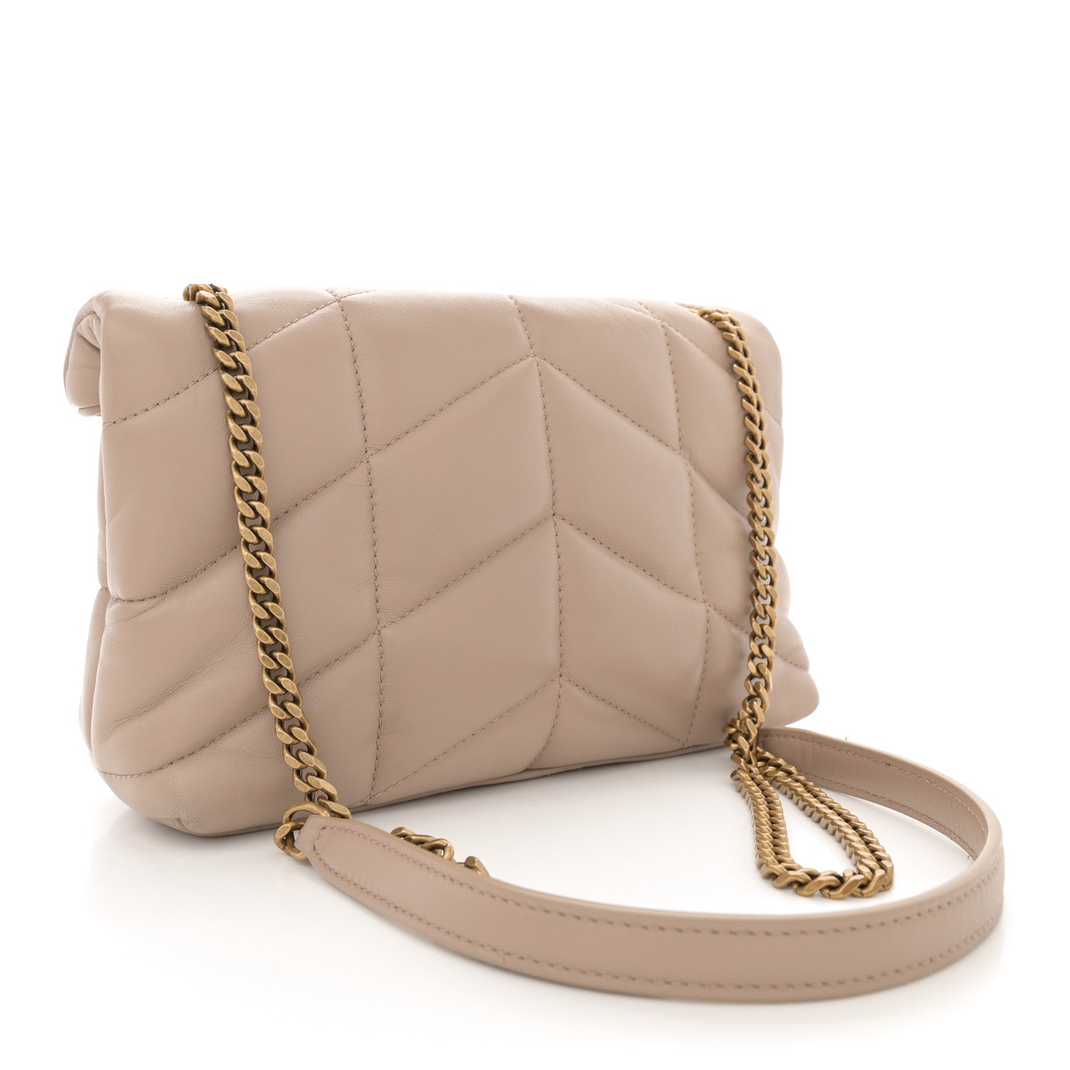 Saint Laurent Lambskin Quilted Toy Loulou Puffer Monogram Chain Satchel Dark Beige 3 of 14