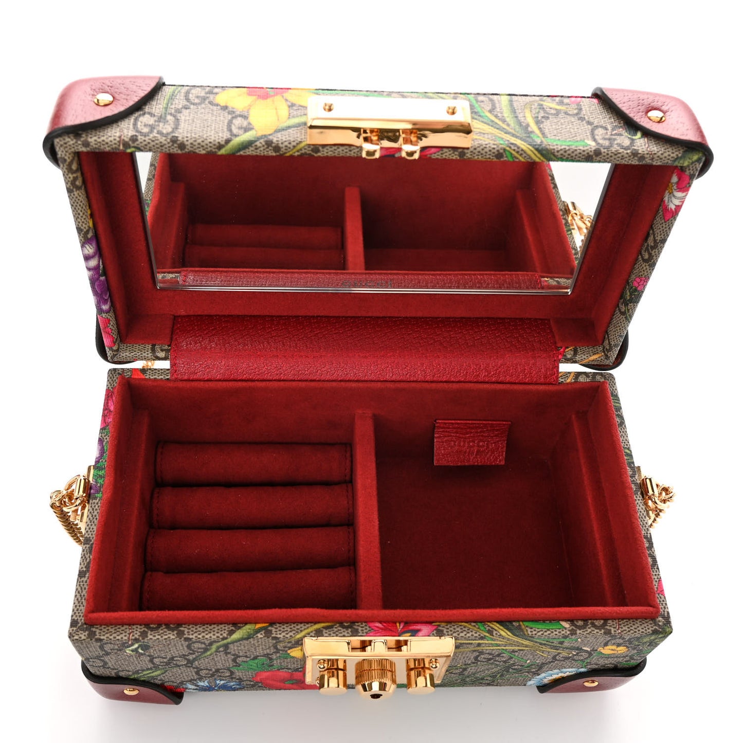 GG Supreme Monogram Flora Padlock Jewelry Case Red