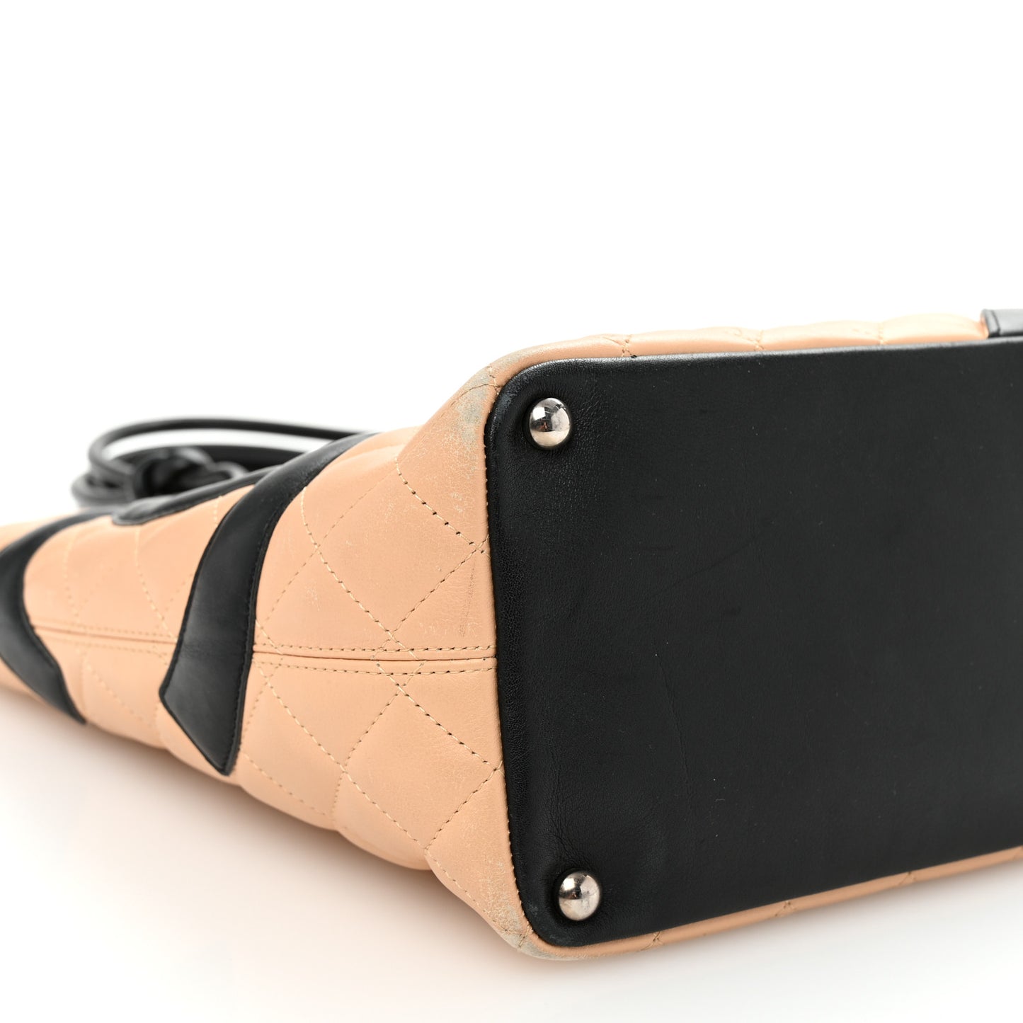 Calfskin Quilted Medium Cambon Tote Beige Black