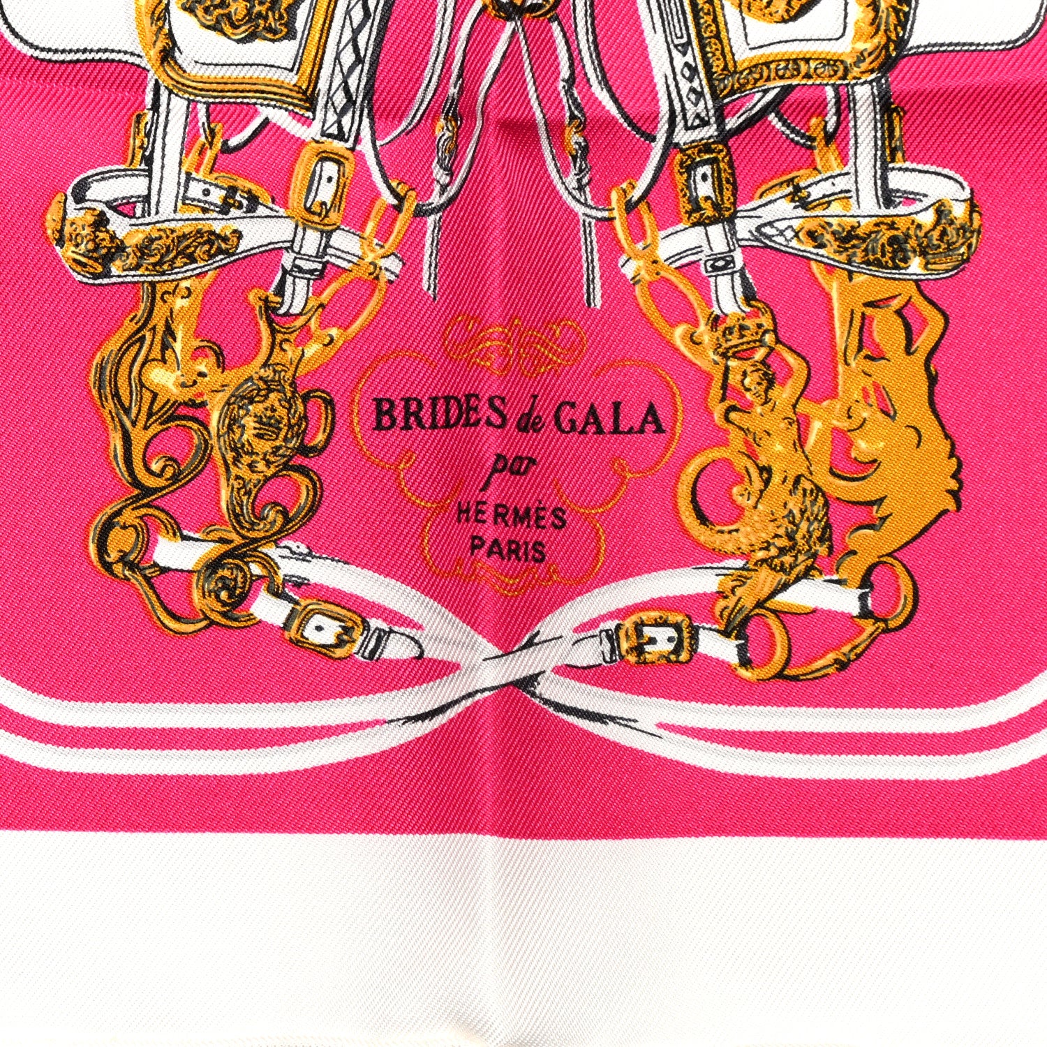 Hermes Silk Brides de Gala Nano Scarf 20 White Rose Fuchsia Or 3 of 4