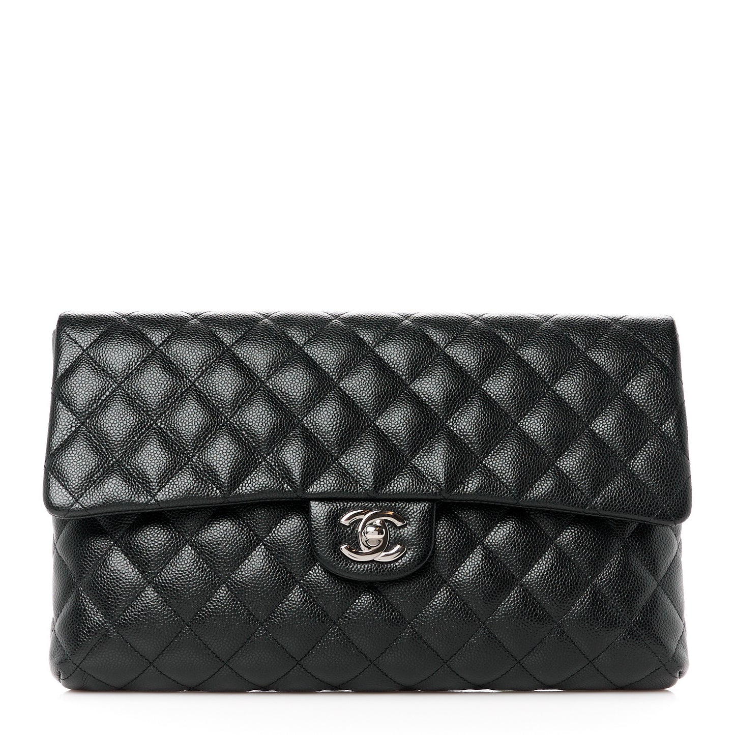 Caviar Quilted Flap Clutch Black