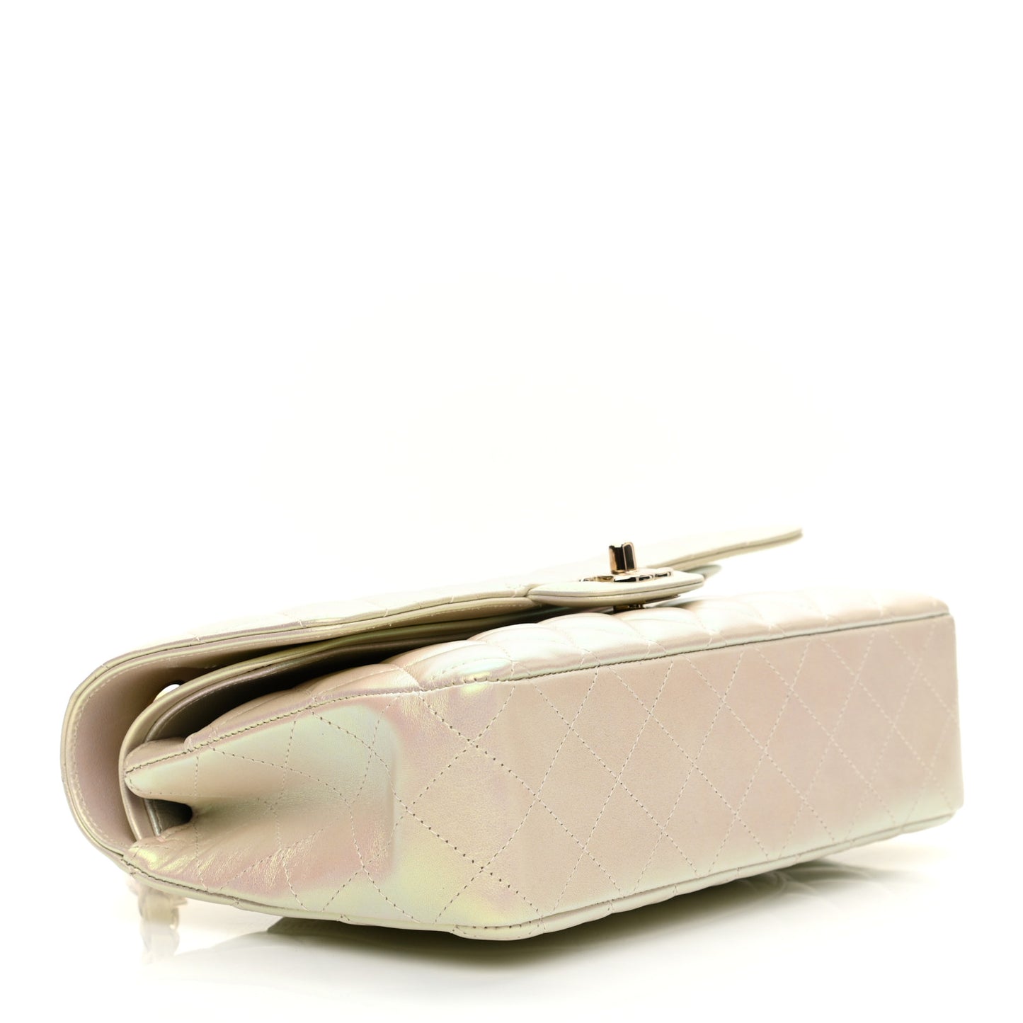 Iridescent Lambskin Quilted Medium Double Flap Ivory