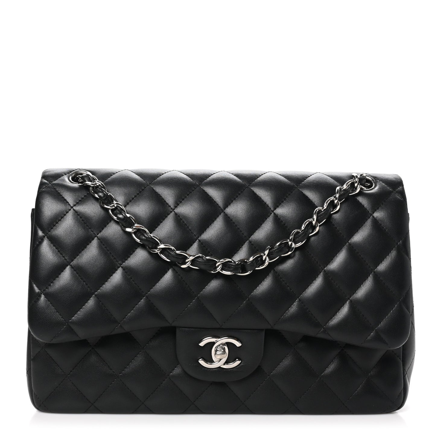 Lambskin Quilted Jumbo Double Flap Black