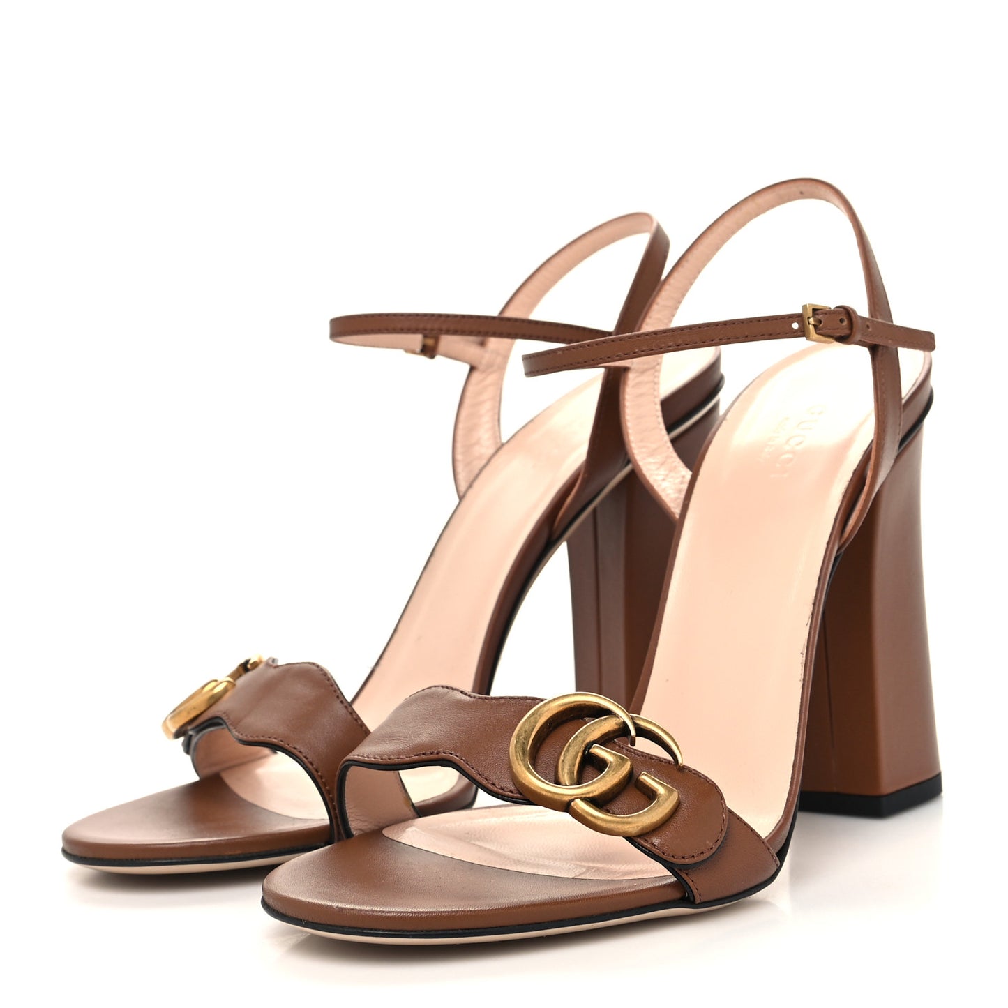 Lifford Calfskin GG Marmont Ankle Wrap 105mm Sandals 40 Cognac