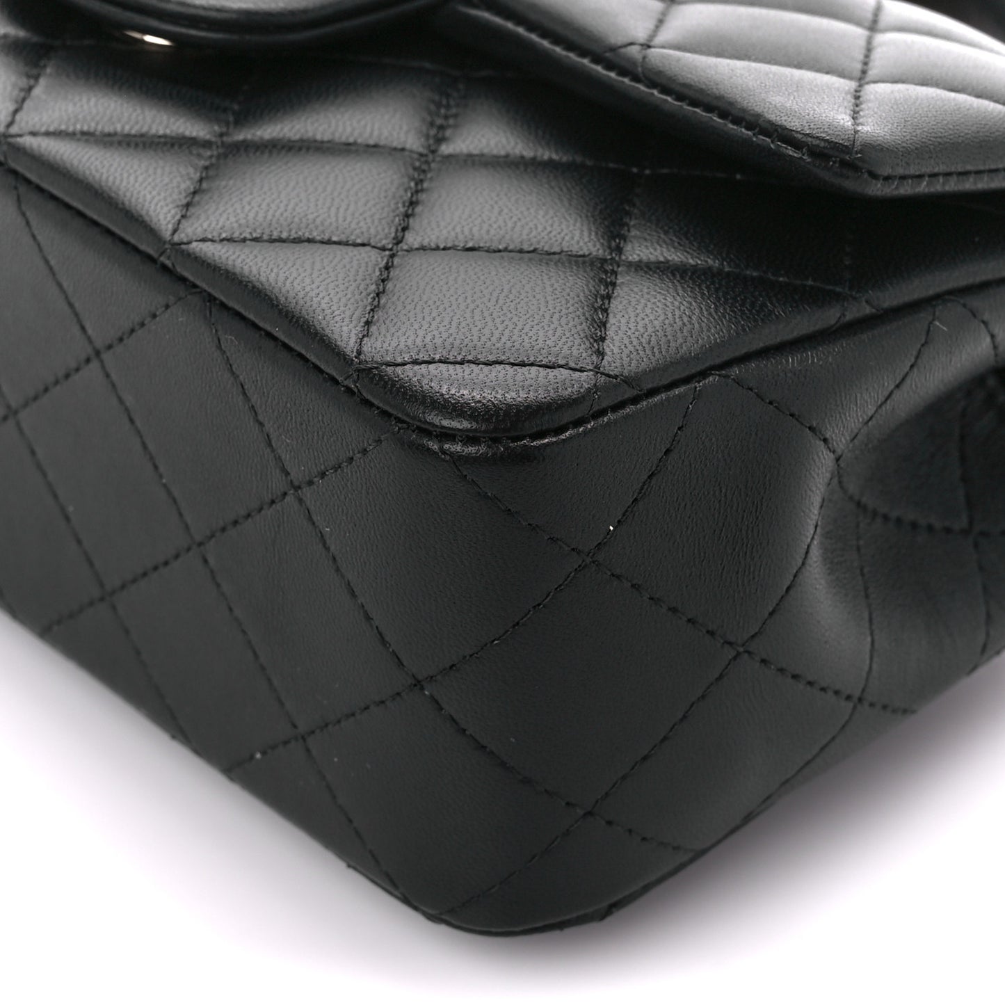 Lambskin Quilted Mini Top Handle Rectangular Flap Black