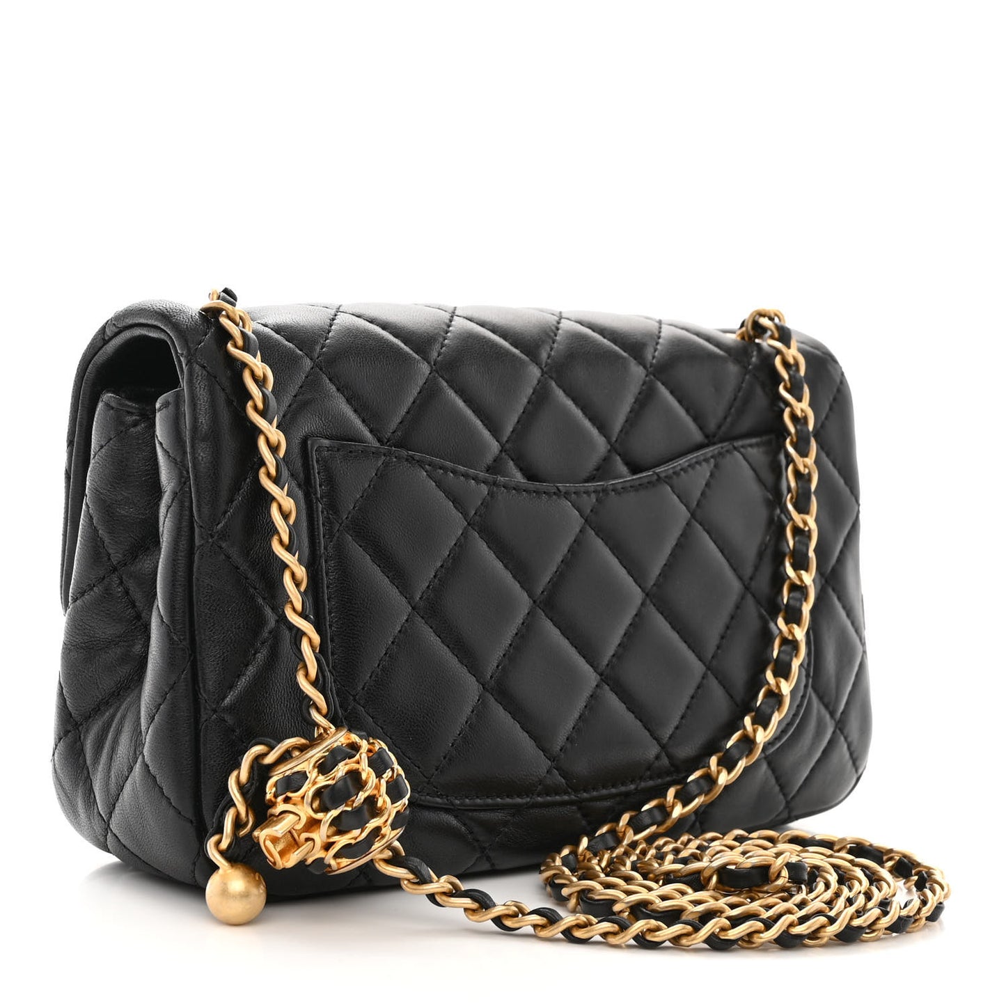Lambskin Quilted Mini Rectangular Pearl Crush Flap Black