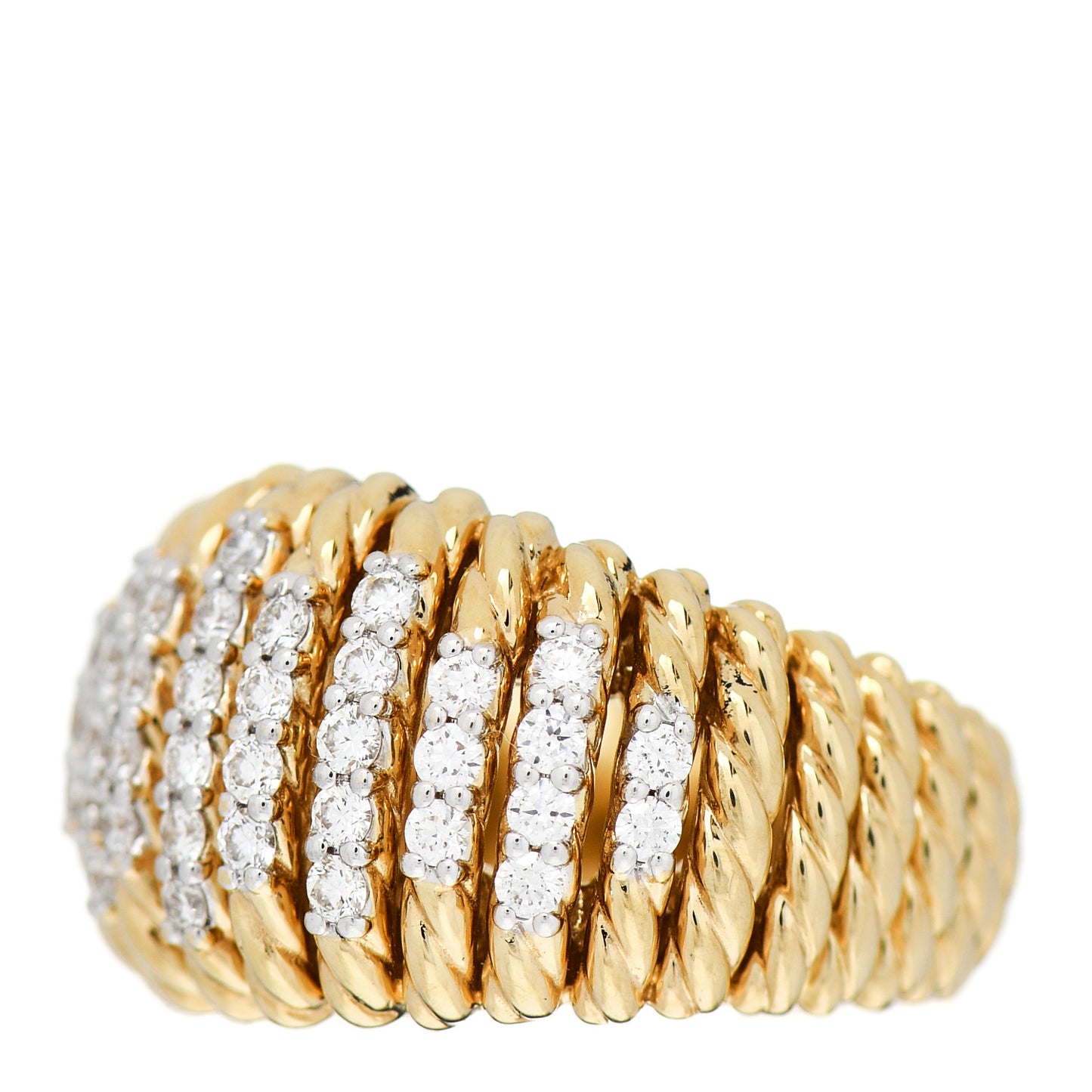 18K Yellow Gold Diamond Cable Vertical Ring 49 4.75