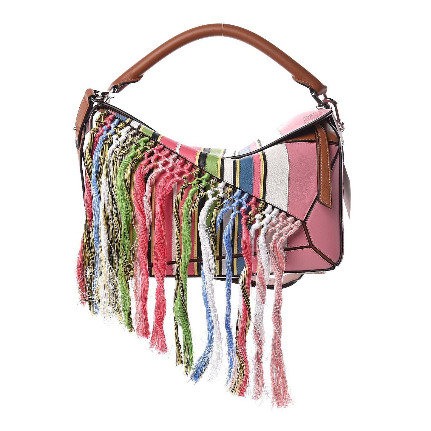 Calfskin Small Fringe Puzzle Bag Pink Multicolor