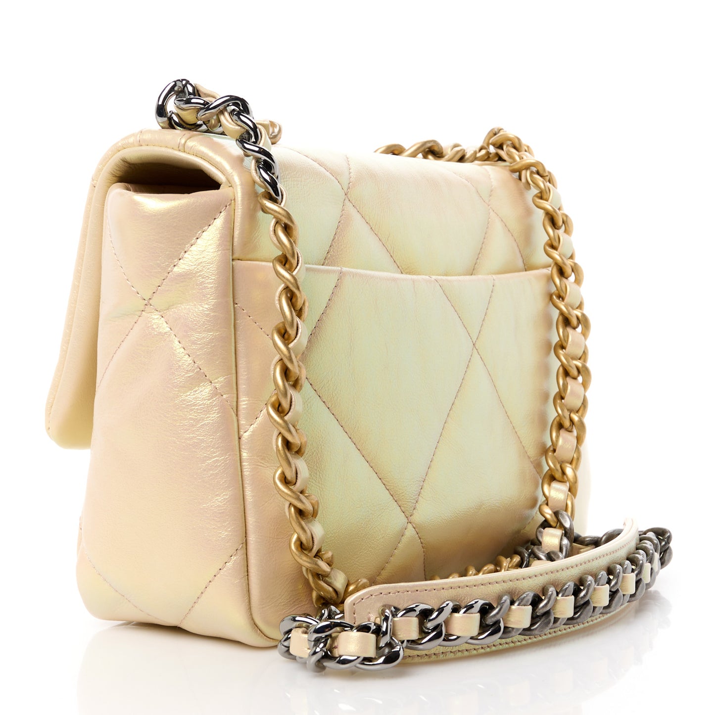Iridescent Lambskin Quilted Medium Chanel 19 Flap Pink