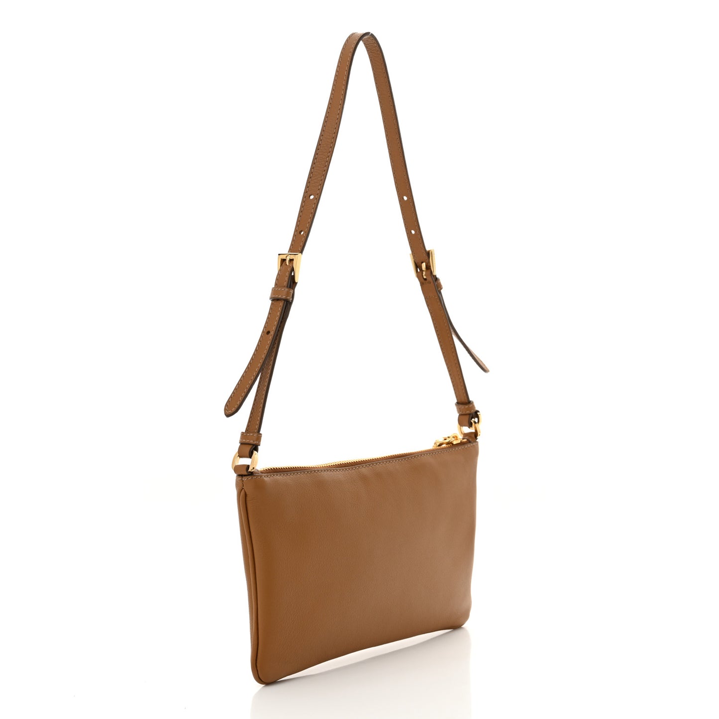 Soft Calfskin Zippered Shoulder Bag Caramel