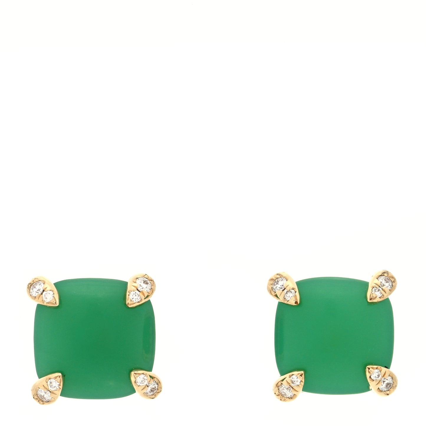 18K Yellow Gold Diamond Chrysoprase 8mm Chatelaine Earrings