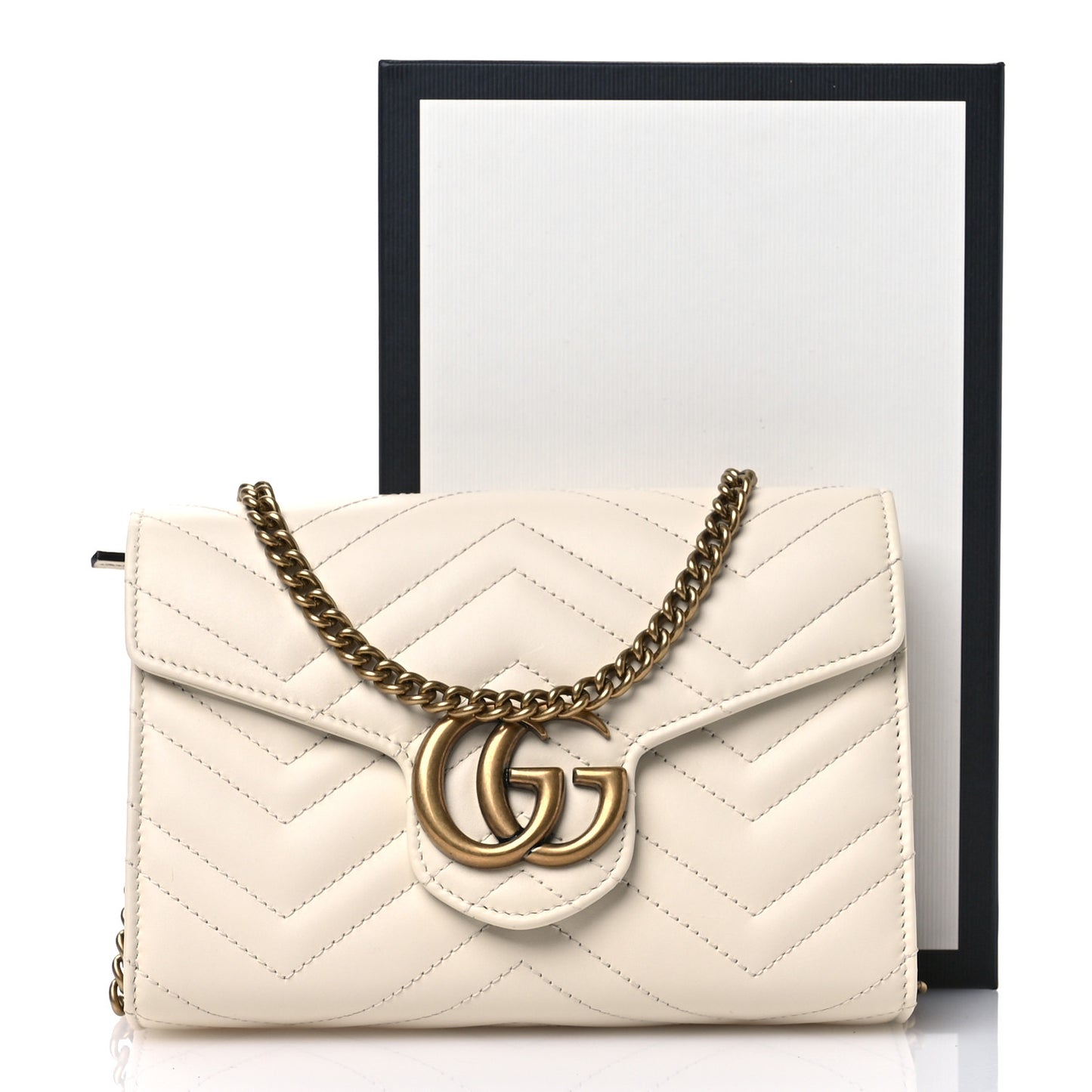 Calfskin Matelasse GG Marmont Chain Wallet Mystic White