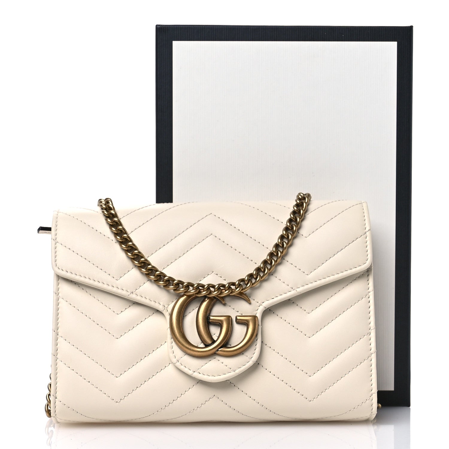 Gucci Calfskin Matelasse GG Marmont Chain Wallet Mystic White 12 of 12