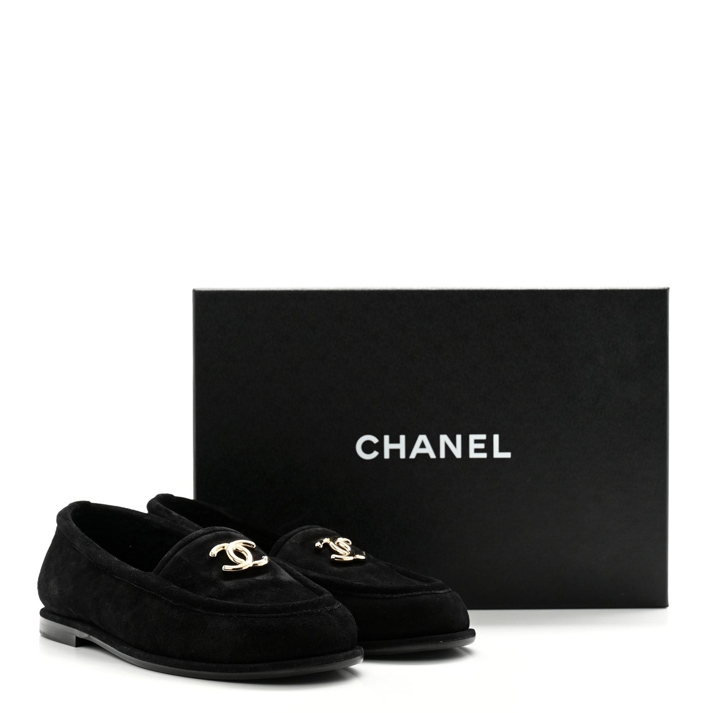 Suede Calfskin CC Loafers 36 Black