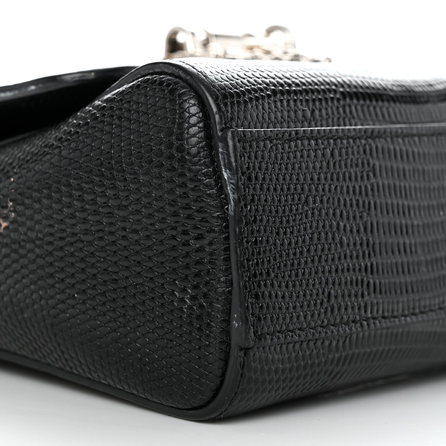 Lizard Calfskin Embossed Small Monica Top Handle Bag Black