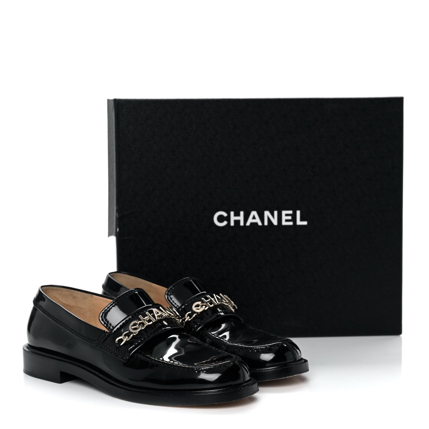 Shiny Calfskin Logo Loafers 37 Black