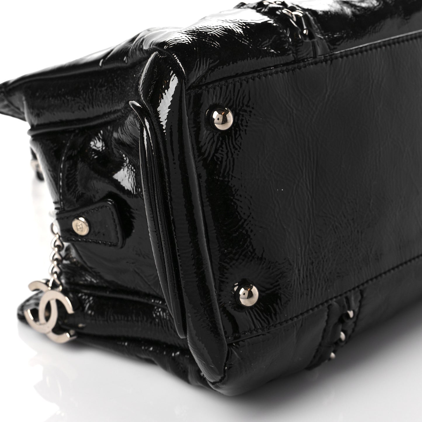 Patent Calfskin Small Luxe Ligne Tote Black