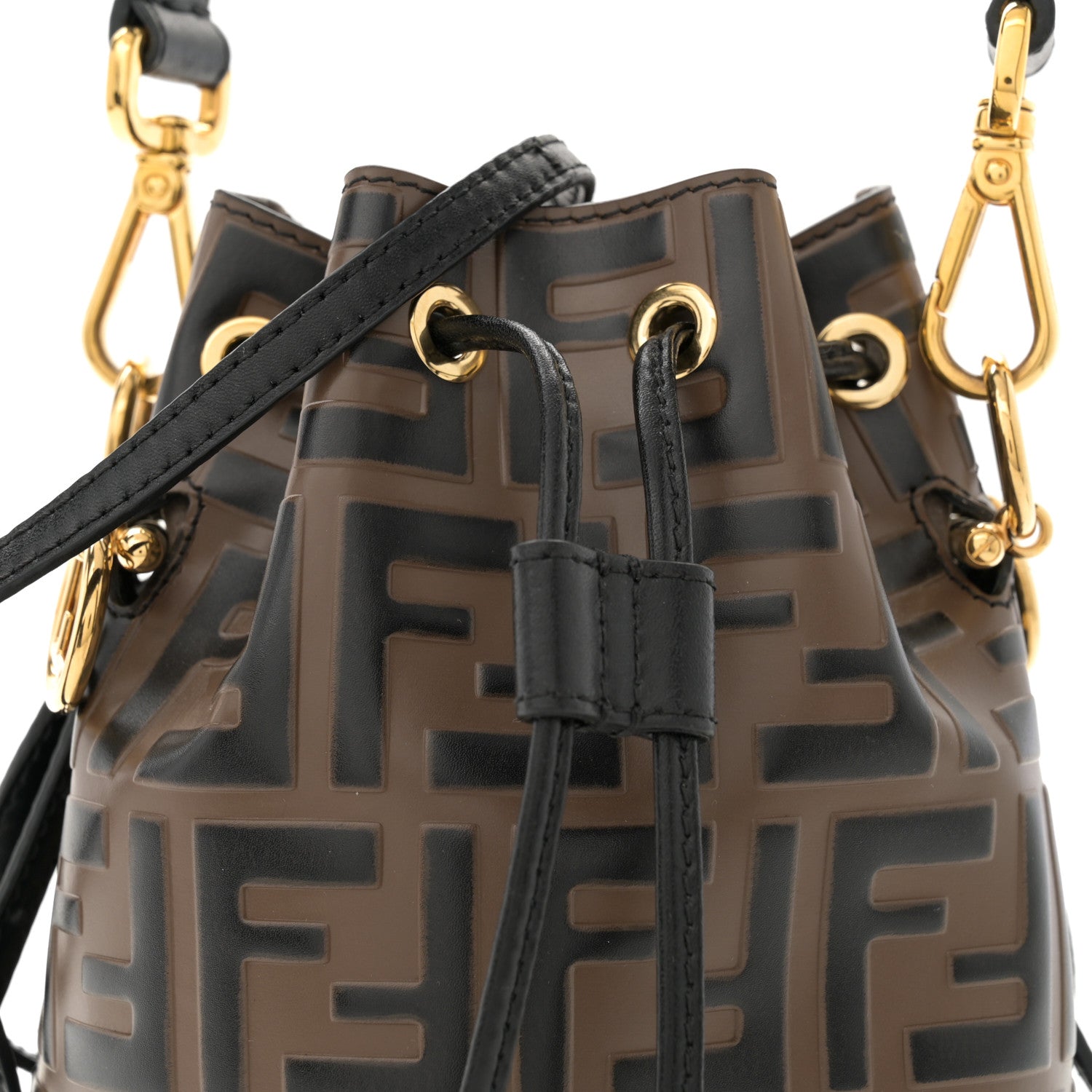 Fendi Vitello Liberty F is Fendi Bi-Color FF 1974 Embossed Mini Mon Tresor Bucket Bag Maya Black 8 of 11