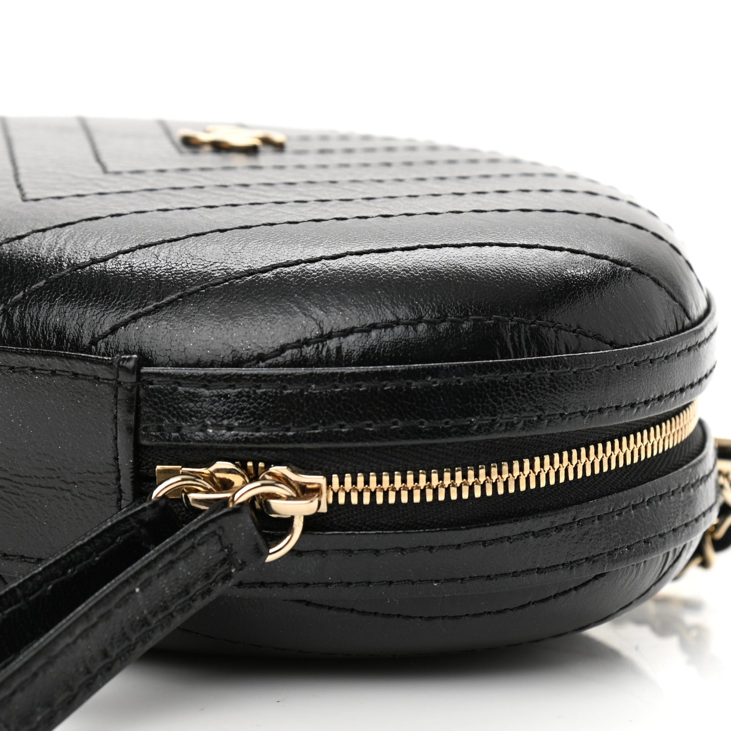 Calfskin Chevron Stitched Evening Bag Black