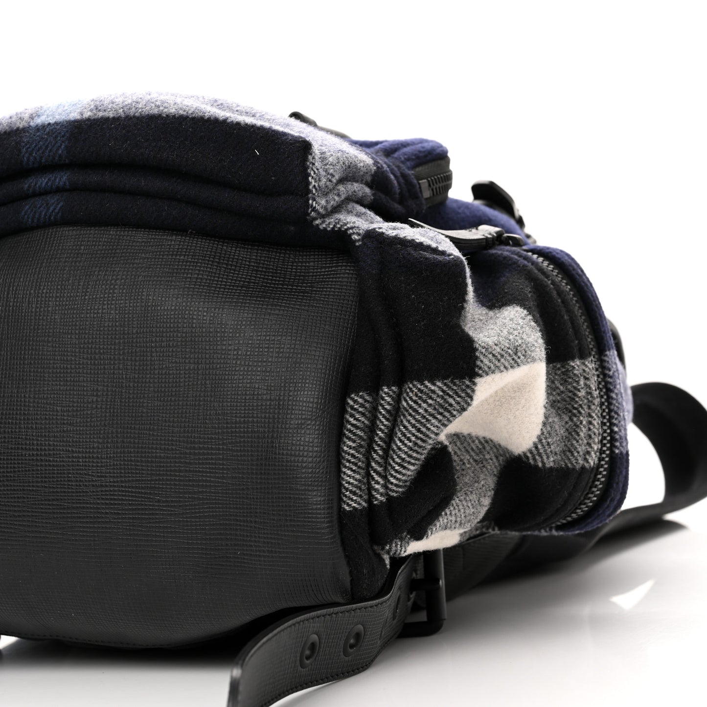 Wool Check Duffle Rucksack Backpack Indigo Blue