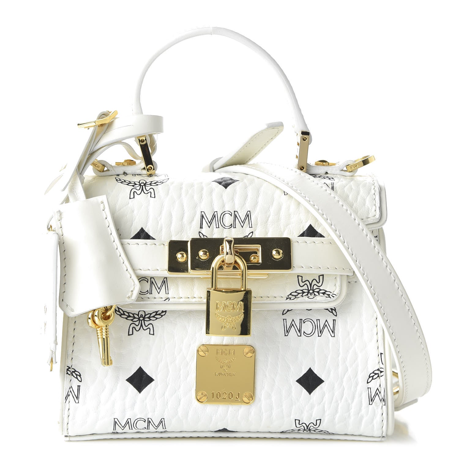 MCM Visetos X-Mini Heritage Top Handle Satchel White 670574