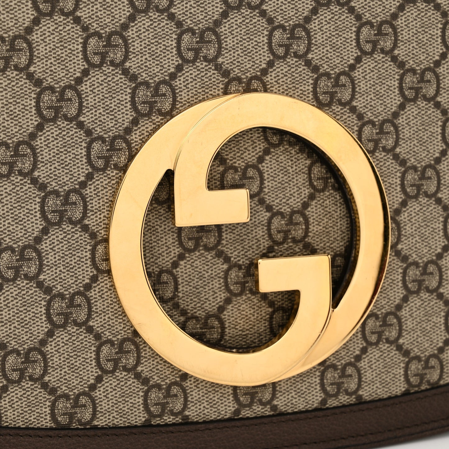 GG Supreme Monogram Textured Dollar Calfskin Web Medium Blondie Shoulder Flap Bag Beige Ebony New Acero