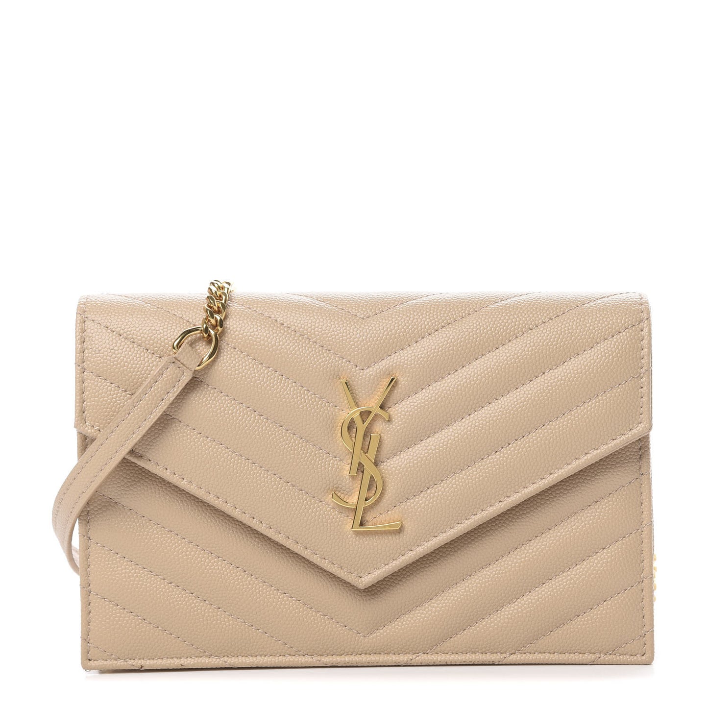 Grain De Poudre Matelasse Chevron Monogram Envelope Chain Wallet Nude Powder