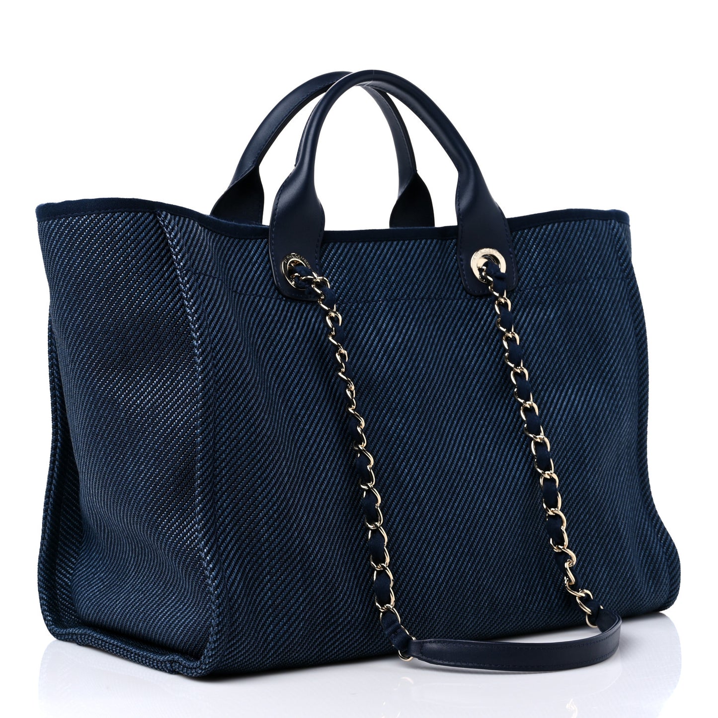 Mixed Fibers Calfskin Medium Deauville Tote Navy Blue