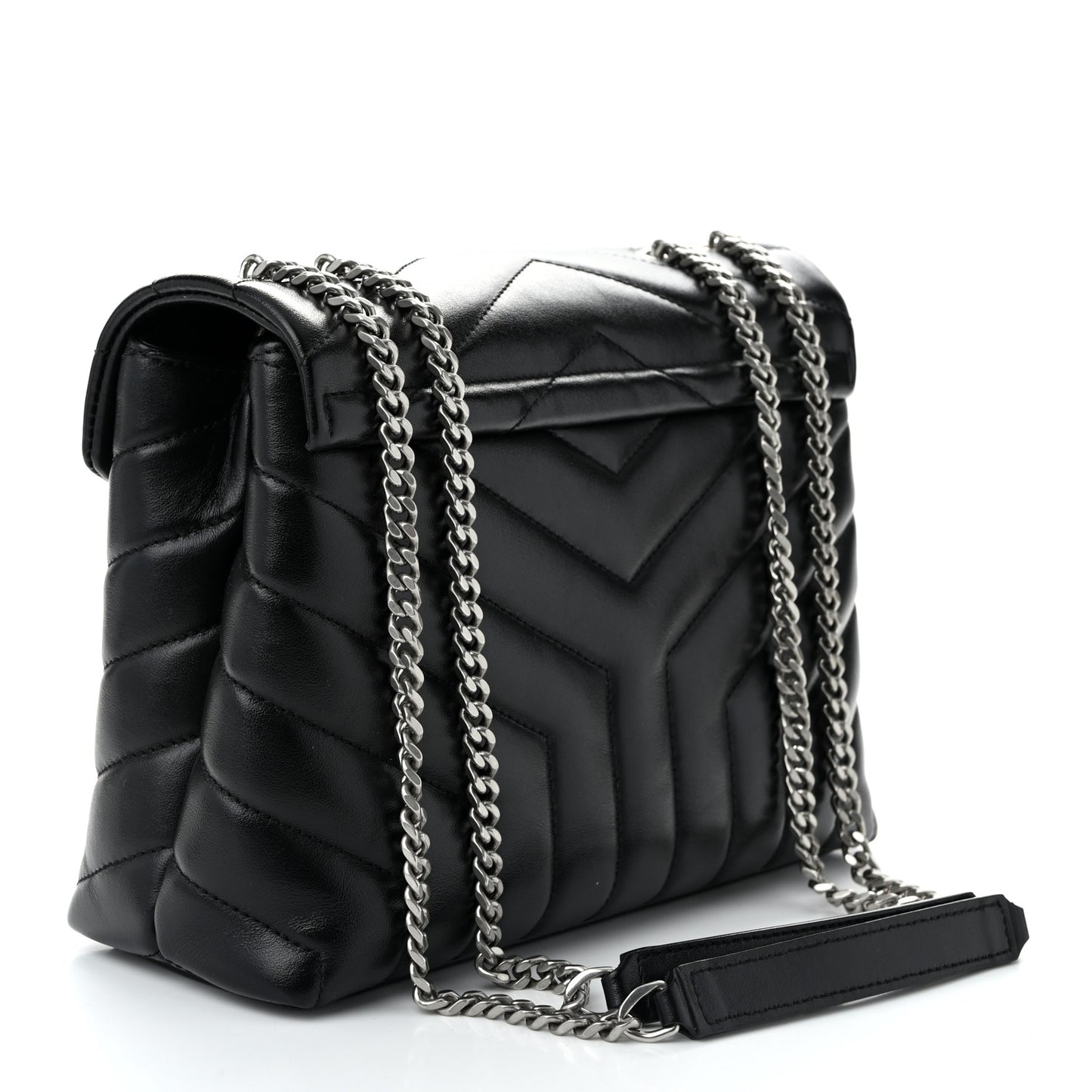 Calfskin Y Quilted Monogram Small Loulou Chain Satchel Black