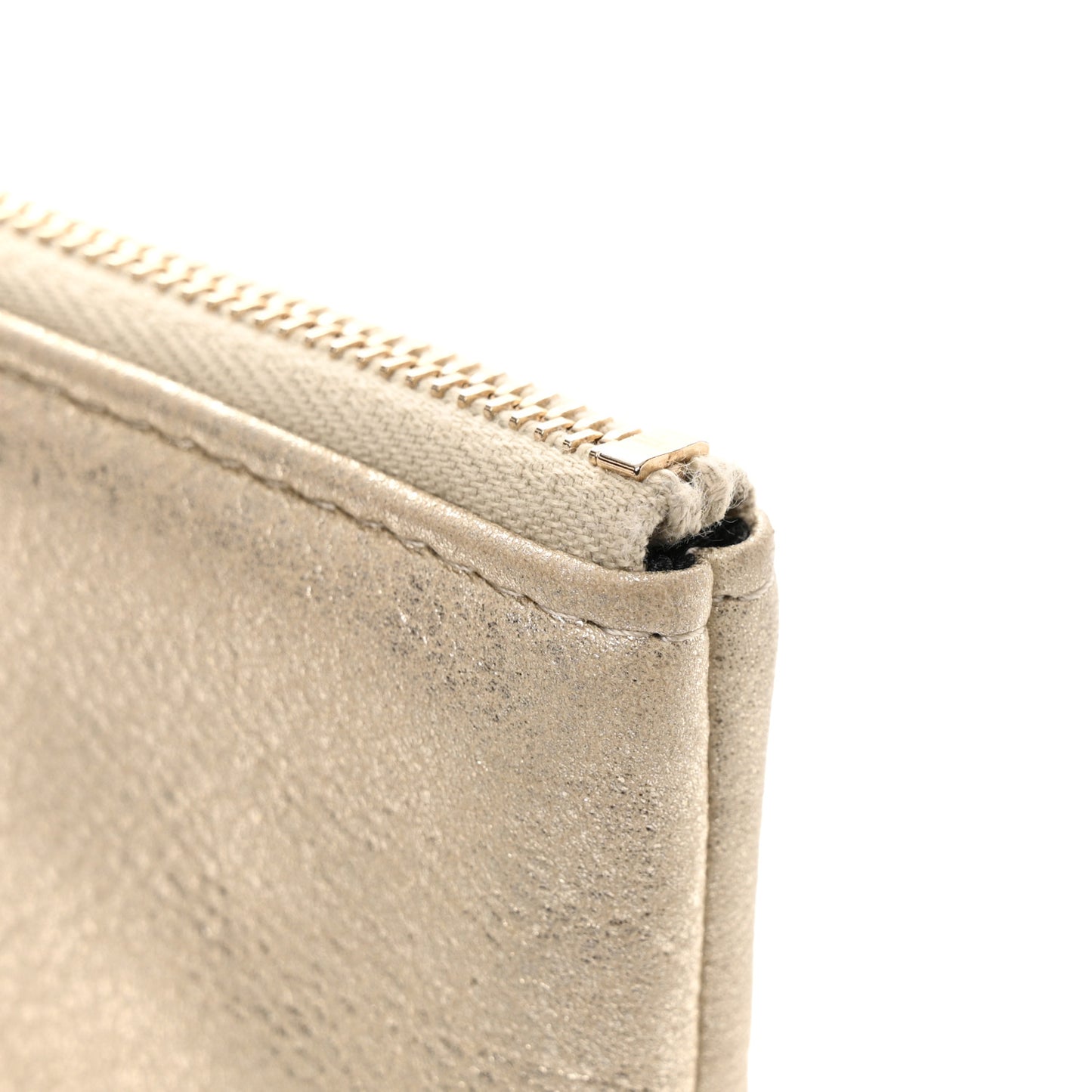 Metallic Goatskin Lambskin Grosgrain Pearl CC Medium Cosmetic Case Black Gold
