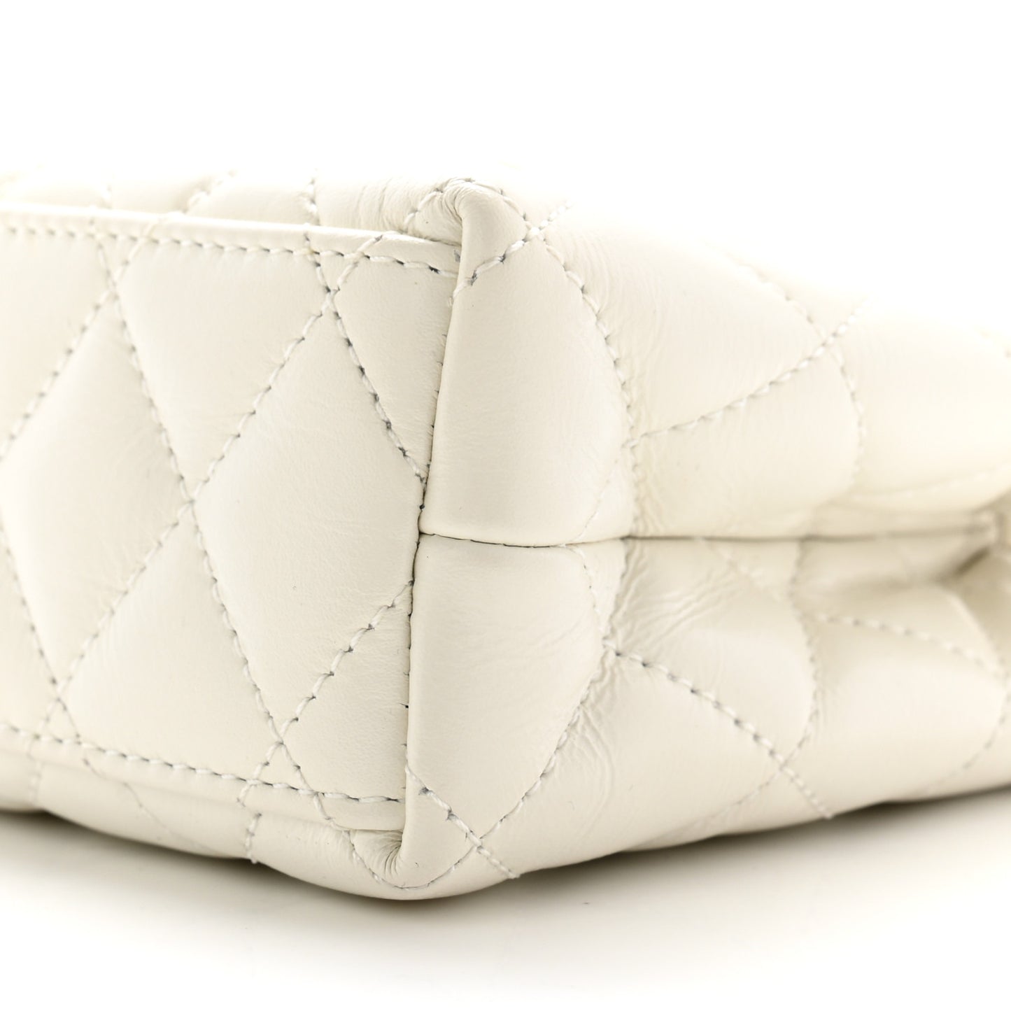 Shiny Aged Calfskin Quilted Nano Kelly Shopper White
