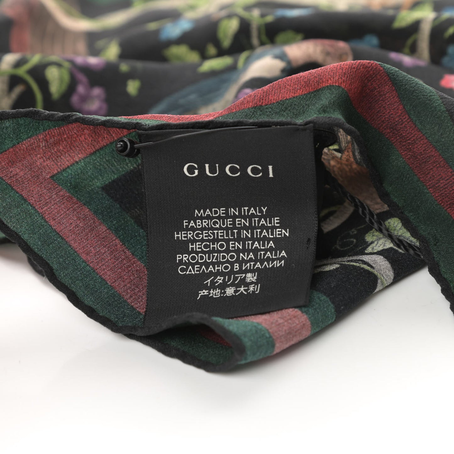 Silk Floral Condor Square Handkerchief Black