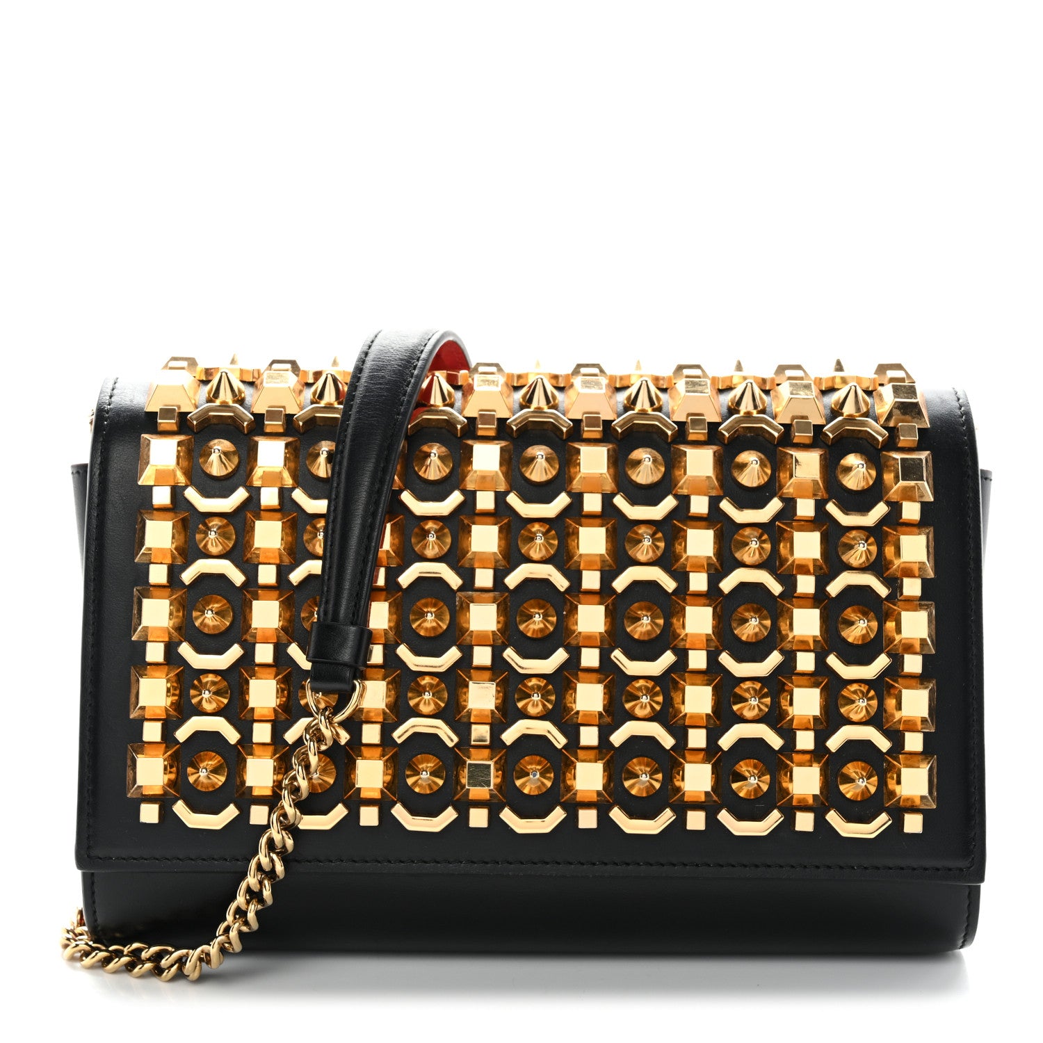 Christian Louboutin Calfskin Spikes Empire Paloma Clutch Black