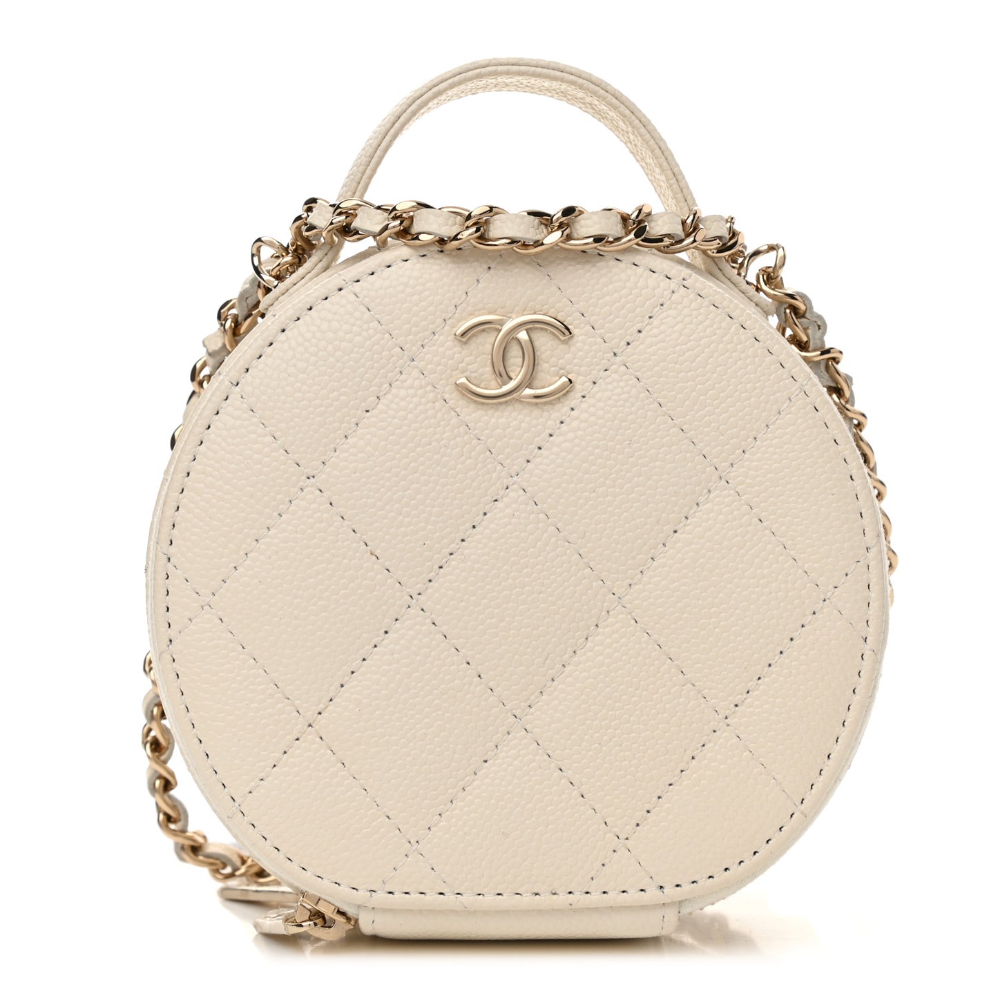 Caviar Quilted Round Handle With Care Vanity With Chain White